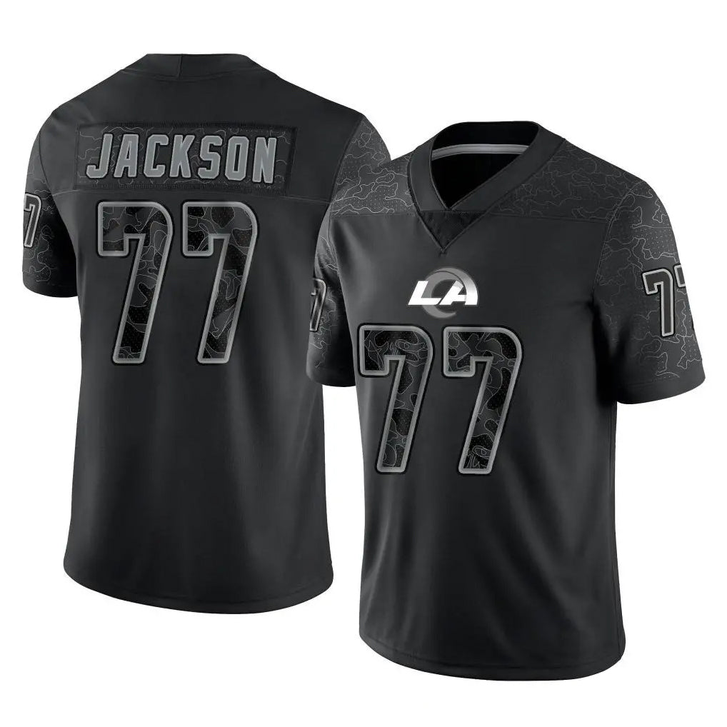 Yuxns LA.Rams #77 Alaric Jackson Player Black Limited Reflective Home Game Stitched Jerseys
