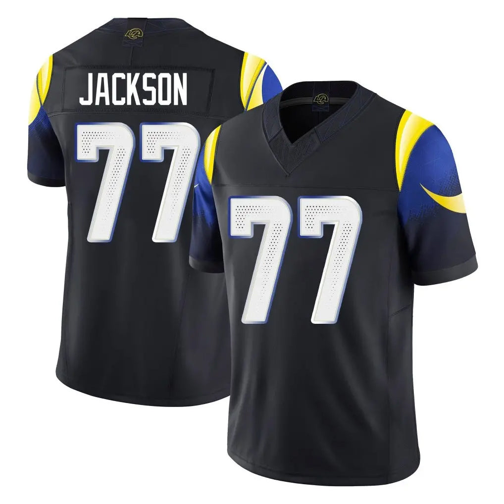 Yuxns LA.Rams #77 Alaric Jackson Player Black Midnight Rivalries Collection Limited Home Game Stitched Jerseys