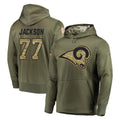 Yuxns LA.Rams #77 Alaric Jackson Player Olive Salute to Service Pullover Hoodies Home Game Stitched Jerseys