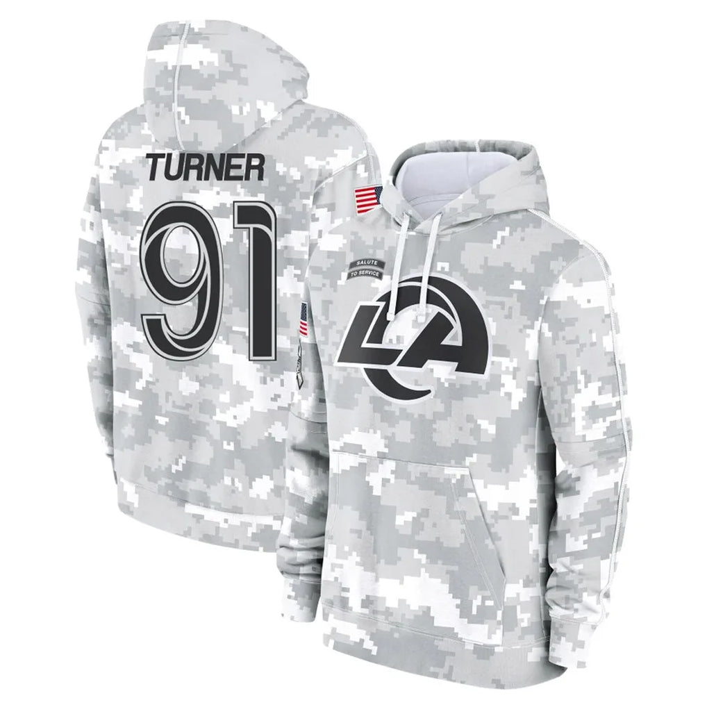 Yuxns LA.Rams #91 Kobie Turner Player Arctic Camo Salute to Service Hoodies Limited Game Stitched Jerseys