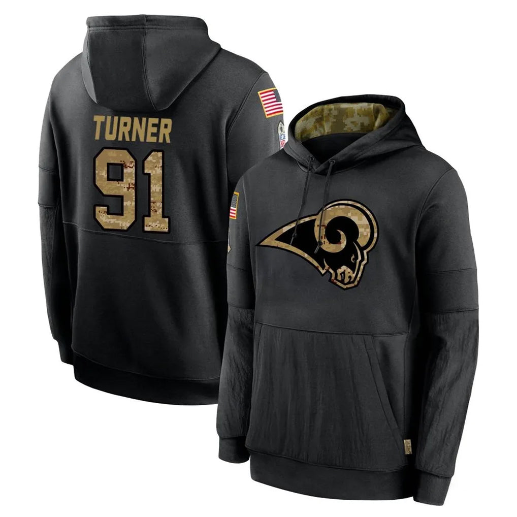 Yuxns LA.Rams #91 Kobie Turner Player Black Salute to Service Hoodies Limited Game Stitched Jerseys