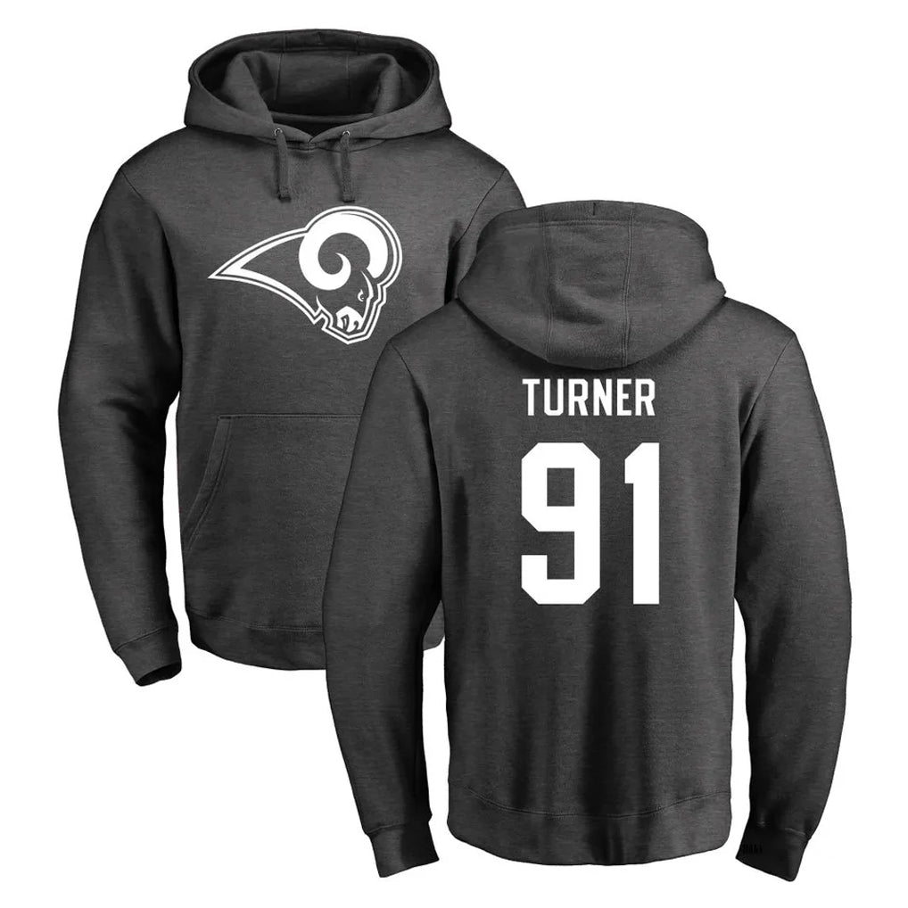 Yuxns LA.Rams #91 Kobie Turner Player Gray Pullover Hoodie Limited Game Stitched Jerseys