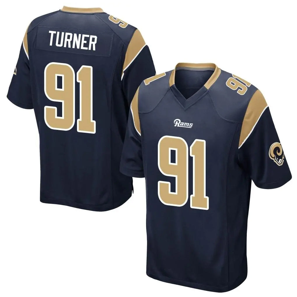 Yuxns LA.Rams #91 Kobie Turner Player Navy Home Game Stitched Jerseys