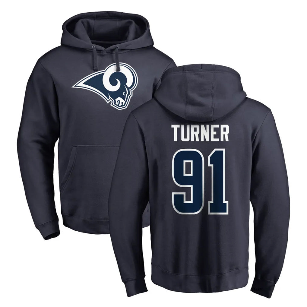 Yuxns LA.Rams #91 Kobie Turner Player Navy Pullover Hoodie Limited Game Stitched Jerseys