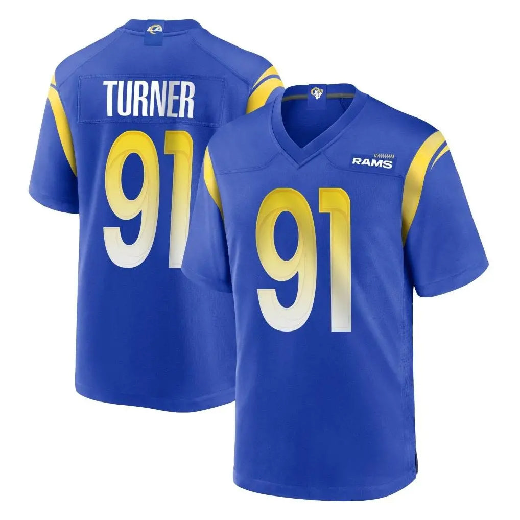 Yuxns LA.Rams #91 Kobie Turner Player Royal Home Game Stitched Jerseys