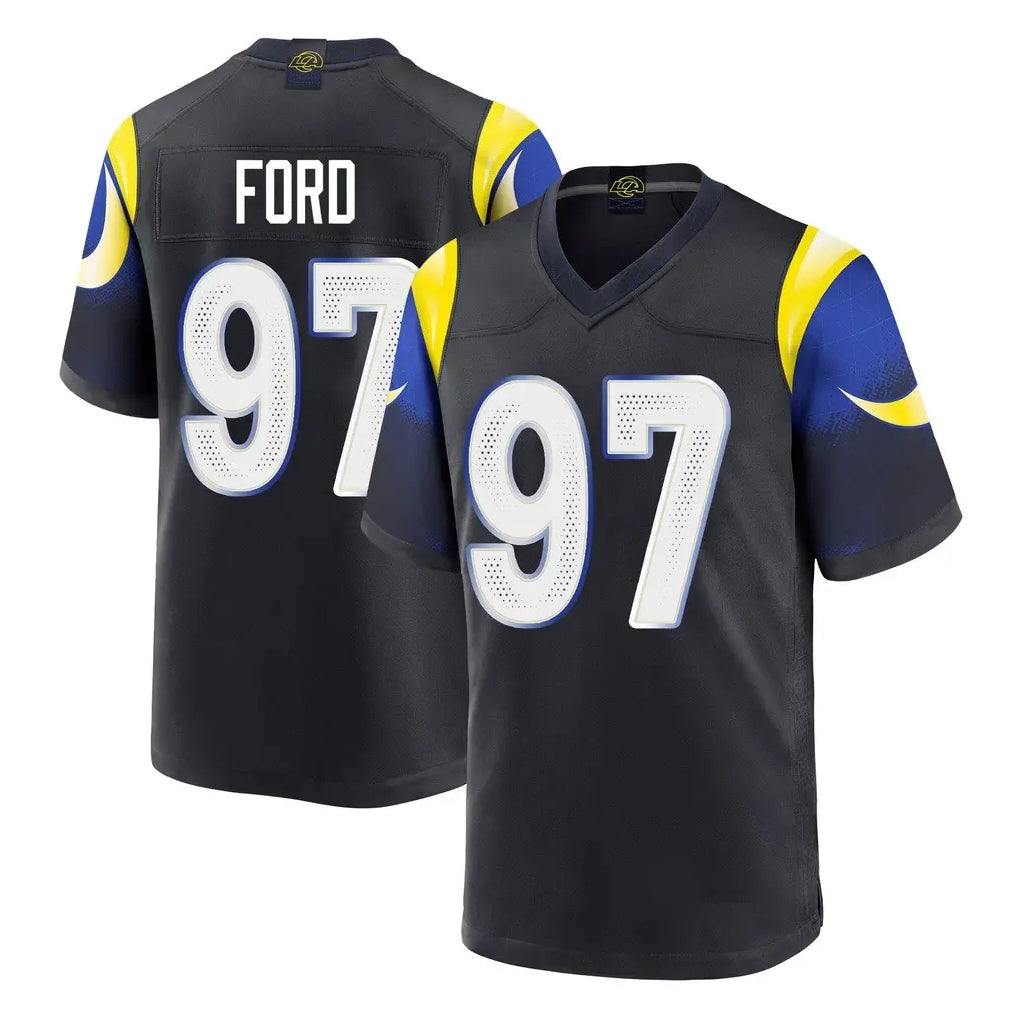 Yuxns LA.Rams #97 Poona Ford Player Black Midnight Rivalries Collection Home Game Stitched Jerseys