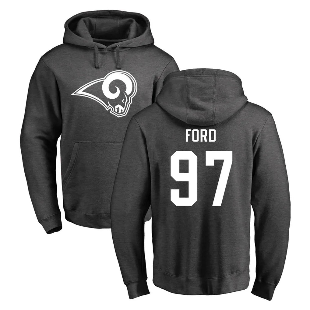 Yuxns LA.Rams #97 Poona Ford Player Gray Pullover Hoodie Limited Game Stitched Jerseys