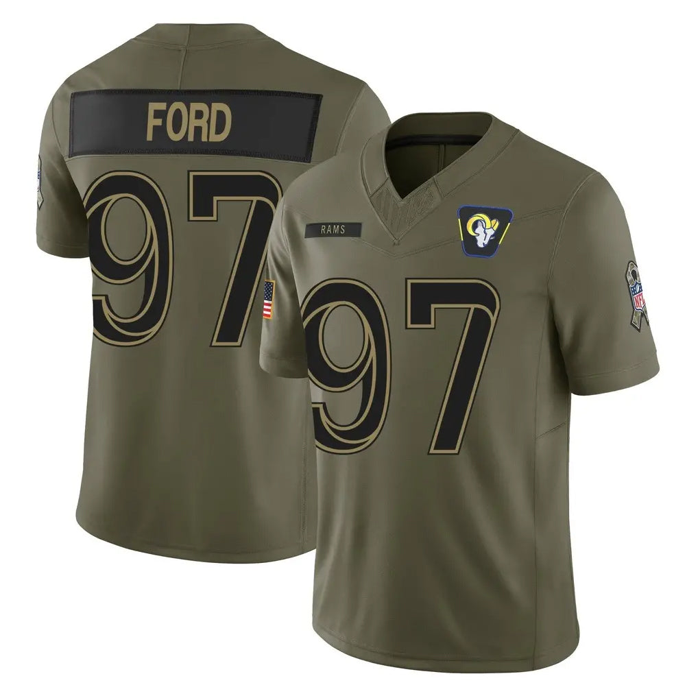 Yuxns LA.Rams #97 Poona Ford Player Olive 2025 Salute To Service Limited Game Stitched Jerseys