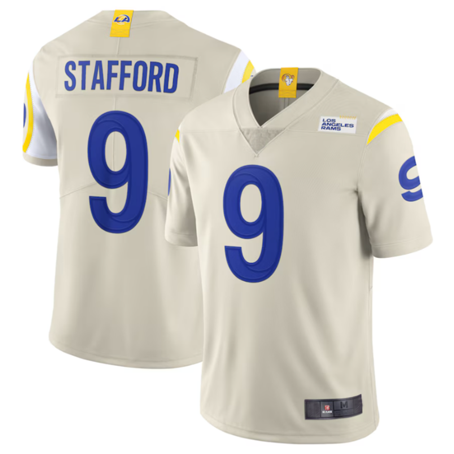 Yuxns LA.Rams #9 Matthew Stafford Bone Vapor Limited Jersey American Stitched Jerseys
