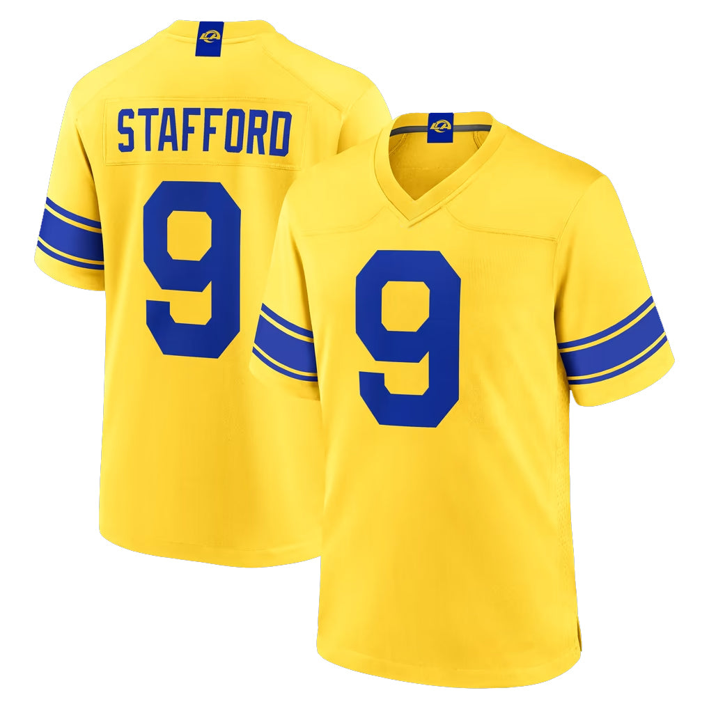 Yuxns LA.Rams #9 Matthew Stafford Player Gold Classic Sol Home Game Stitched Jerseys