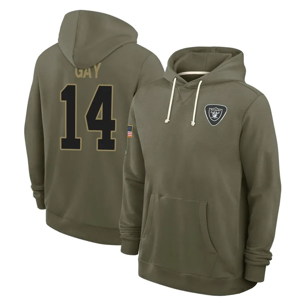 Yuxns LV.Raiders #14 Matt Gay Player Olive Salute to Service Pullover Hoodies Limited Stitched Jerseys