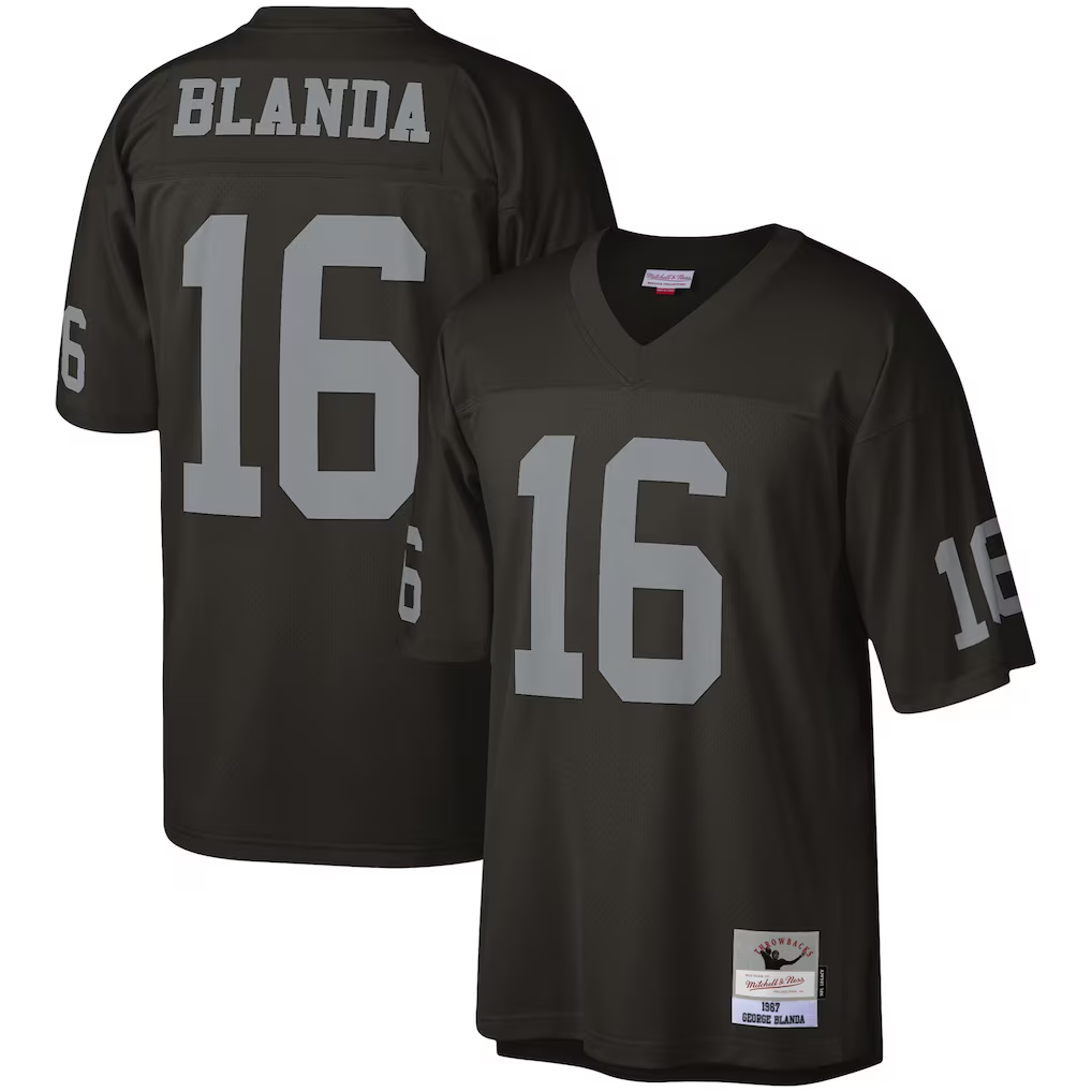 Yuxns LV.Raiders #16 George Blanda Mitchell & Ness Black Legacy Replica Stitched Jerseys