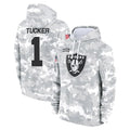 Yuxns LV.Raiders #1 Tre Tucker Player Arctic Camo Salute to Service Hoodies Limited Game Stitched Jerseys