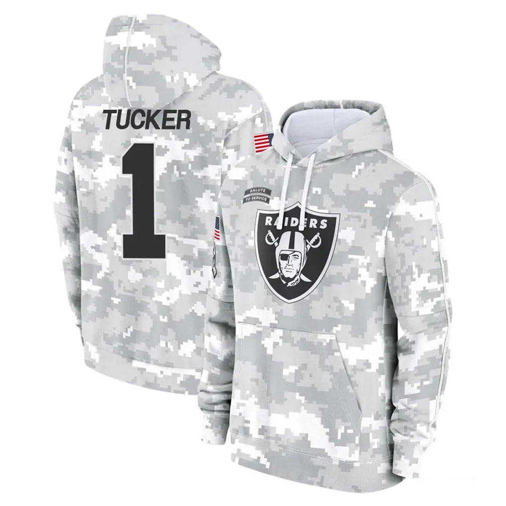 Yuxns LV.Raiders #1 Tre Tucker Player Arctic Camo Salute to Service Hoodies Limited Game Stitched Jerseys