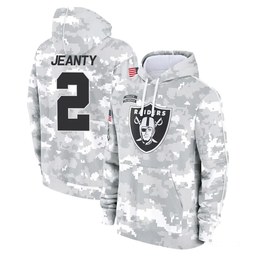 Yuxns LV.Raiders #2 Ashton Jeanty Player Arctic Camo Salute to Service Hoodies Limited Game Stitched Jerseys