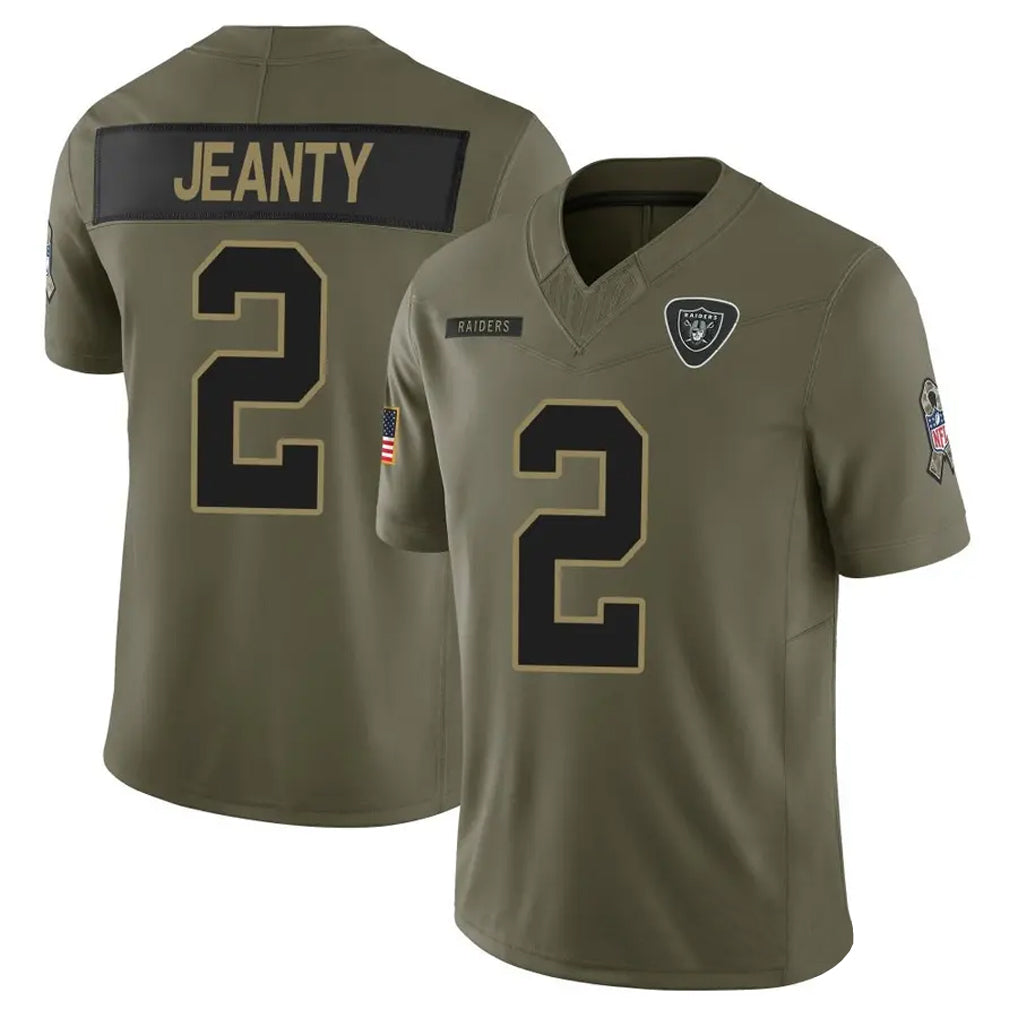 Yuxns LV.Raiders #2 Ashton Jeanty Player Salute To Service Limited Olive Stitched Jerseys