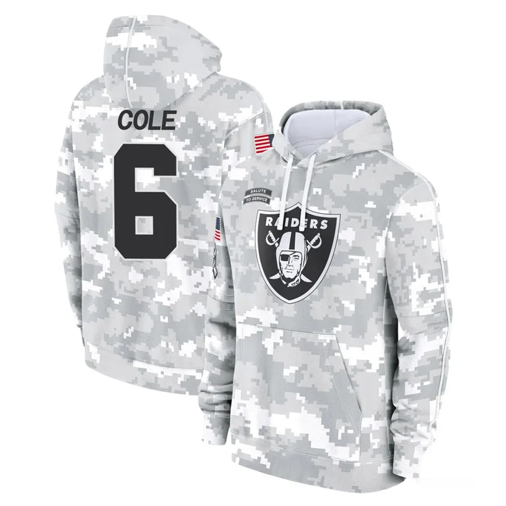 Yuxns LV.Raiders #6 A.J. Cole Player Arctic Camo Salute to Service Hoodies Limited Game Stitched Jerseys