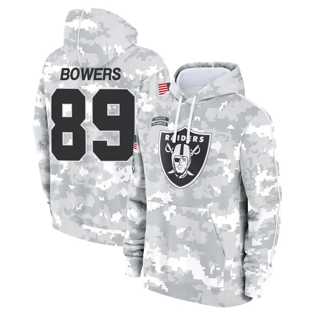 Yuxns LV.Raiders #89 Brock Bowers Player Arctic Camo Salute to Service Hoodies Stitched Jerseys