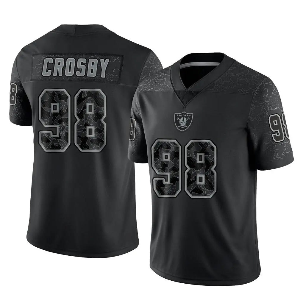 Yuxns LV.Raiders #98 Maxx Crosby Player Black Reflective Limited Game Stitched Jerseys