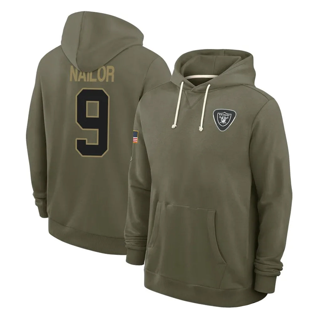 Yuxns LV.Raiders #9 Jalen Nailor Player Olive Salute to Service Pullover Hoodies Limited Stitched Jerseys