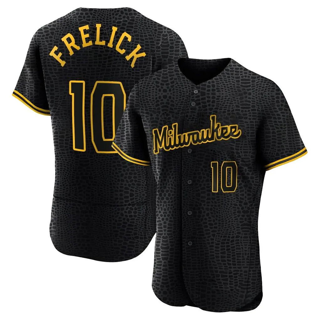 Yuxns M.Brewers #10 Sal Frelick Player Black Snake Skin City Home Limited Elite Stitched Jerseys