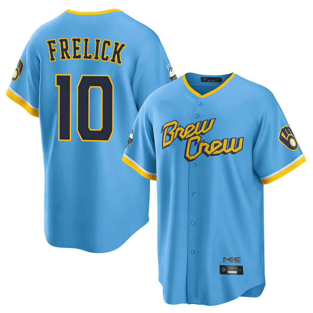 Yuxns M.Brewers #10 Sal Frelick Player Light Blue City Connect Home Game Stitched Jerseys