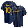 Yuxns M.Brewers #10 Sal Frelick Player Navy Home Game Stitched Jerseys