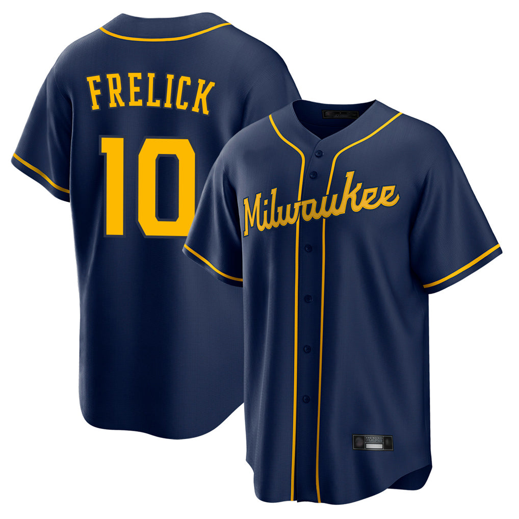 Yuxns M.Brewers #10 Sal Frelick Player Navy Home Game Stitched Jerseys