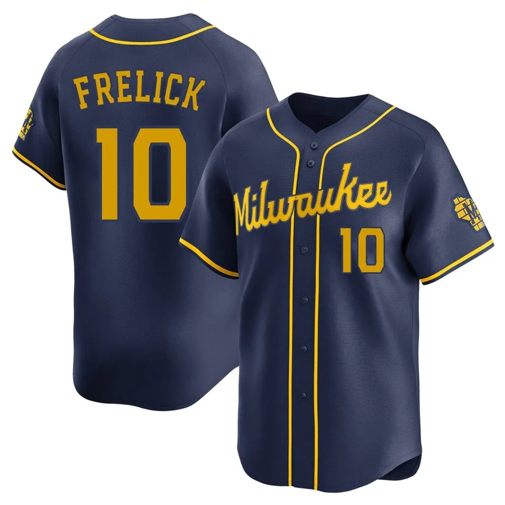 Yuxns M.Brewers #10 Sal Frelick Player Navy Home Limited Stitched Jerseys