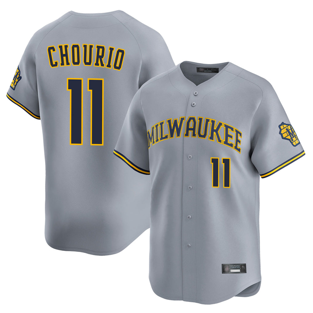 Yuxns M.Brewers #11 Jackson Chourio Player Gray Home Limited Stitched Jerseys