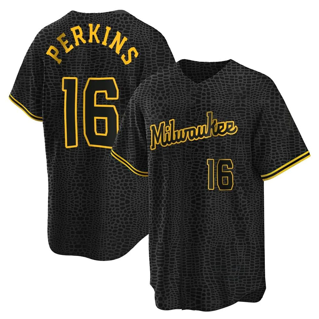 Yuxns M.Brewers #16 Blake Perkins Player Black Snake Skin City Home Game Stitched Jerseys
