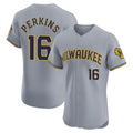 Yuxns M.Brewers #16 Blake Perkins Player Gray Home Limited Elite Stitched Jerseys