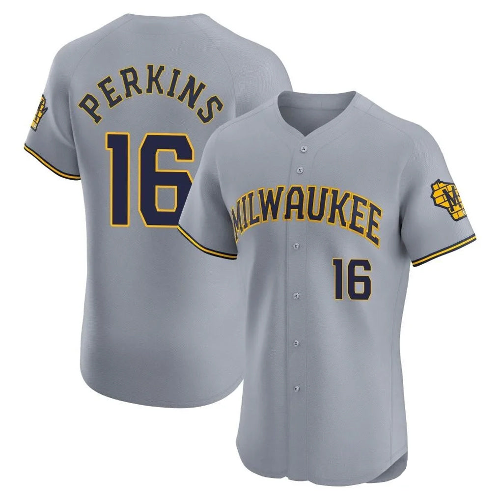 Yuxns M.Brewers #16 Blake Perkins Player Gray Home Limited Elite Stitched Jerseys