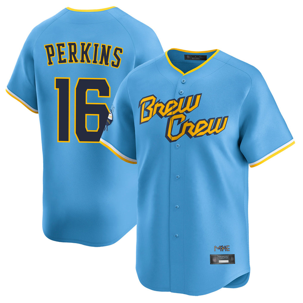 Yuxns M.Brewers #16 Blake Perkins Player Light Blue City Connect Home Limited Stitched Jerseys