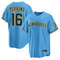 Yuxns M.Brewers #16 Blake Perkins Player Light Blue Road Stadium Game Stitched Jerseys