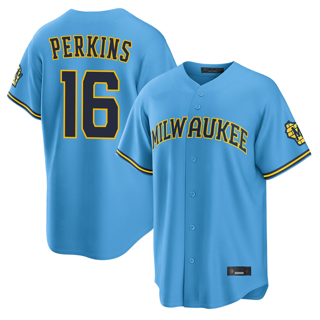 Yuxns M.Brewers #16 Blake Perkins Player Light Blue Road Stadium Game Stitched Jerseys