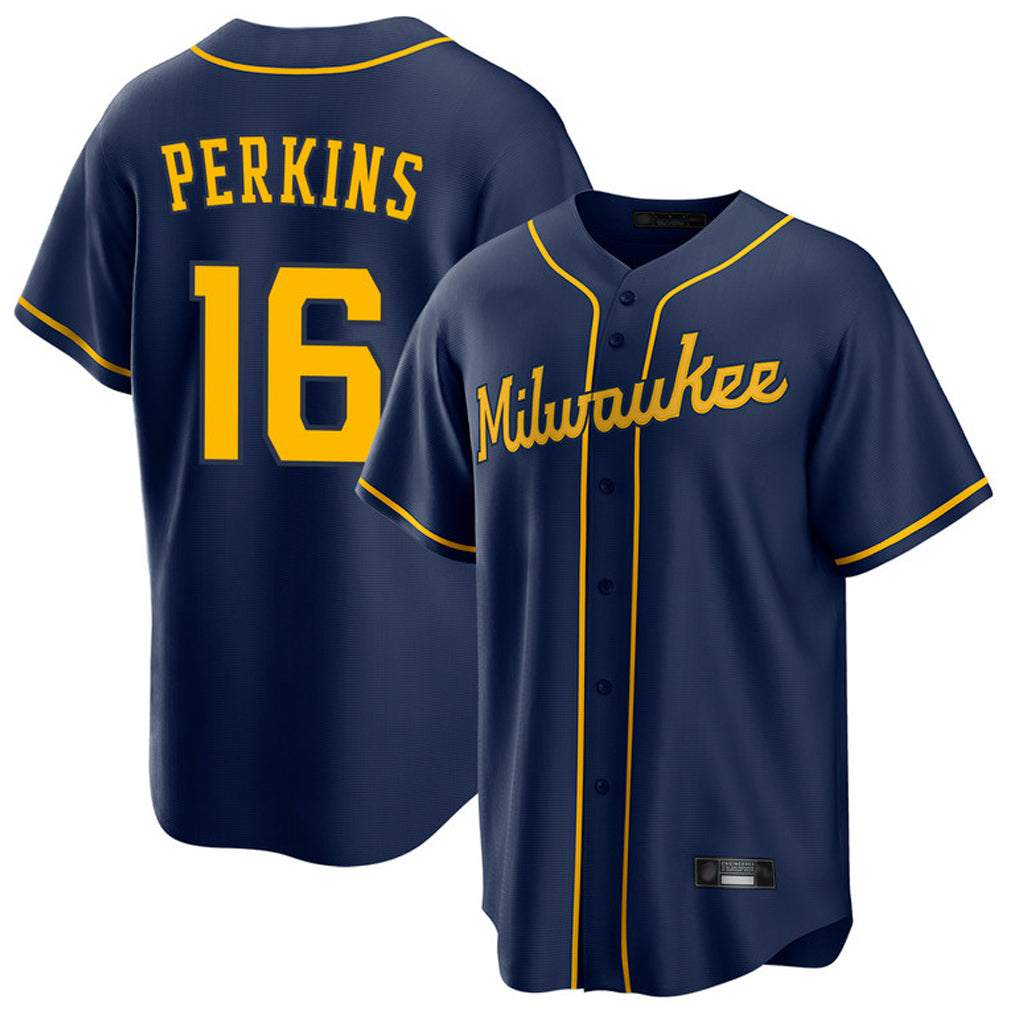Yuxns M.Brewers #16 Blake Perkins Player Navy Home Game Stitched Jerseys