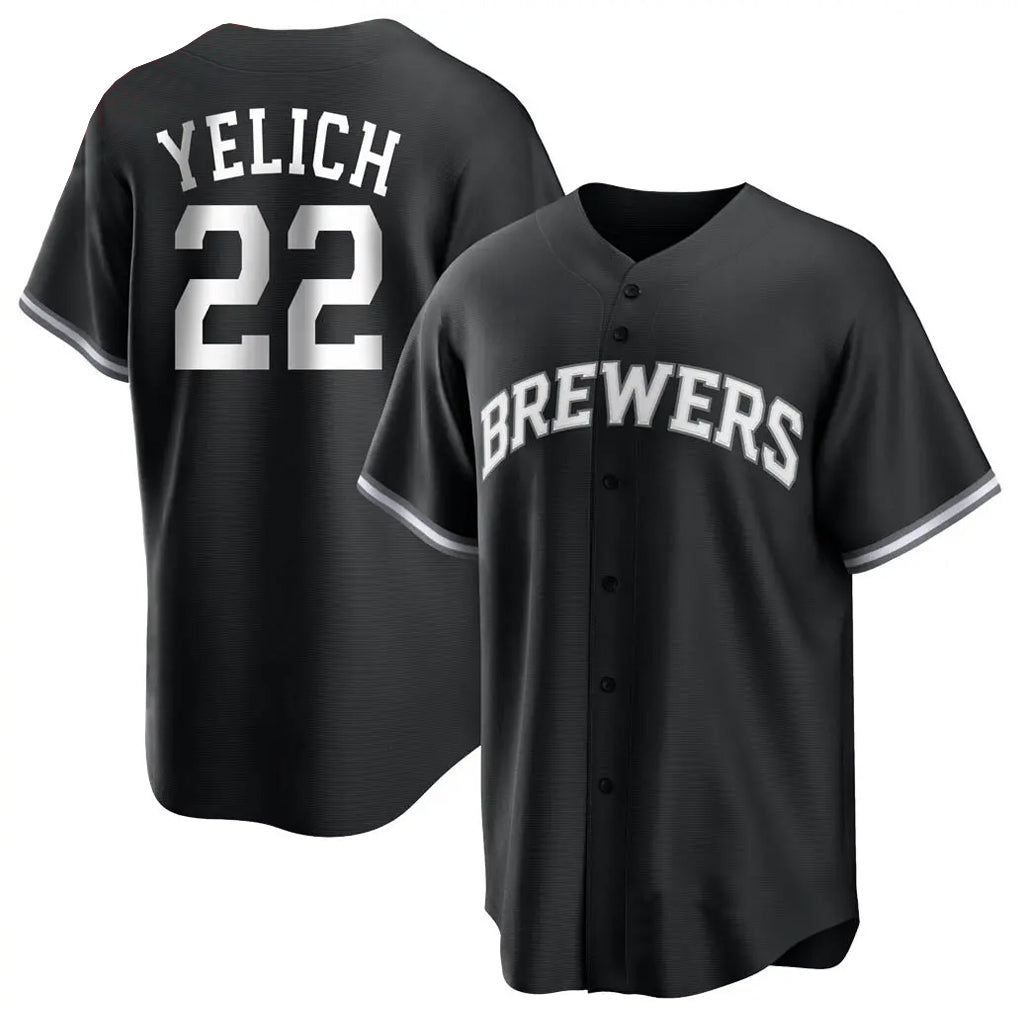 Yuxns M.Brewers #22 Christian Yelich Player Black Game Home Stitched Jerseys