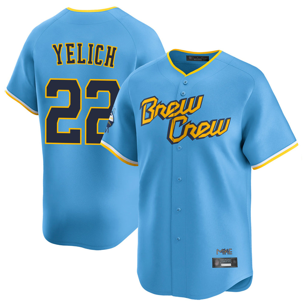 Yuxns M.Brewers #22 Christian Yelich Player Light Blue City Connect Home Limited Stitched Jerseys