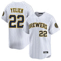 Yuxns M.Brewers #22 Christian Yelich Player White Stripes Home Limited Game Stitched Jerseys