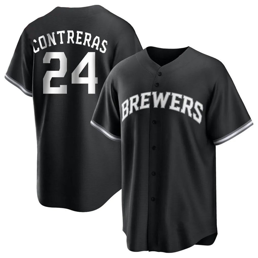 Yuxns M.Brewers #24 William Contreras Player Black Game Home Stitched Jerseys