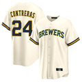 Yuxns M.Brewers #24 William Contreras Player Cream Home Game Stitched Jerseys