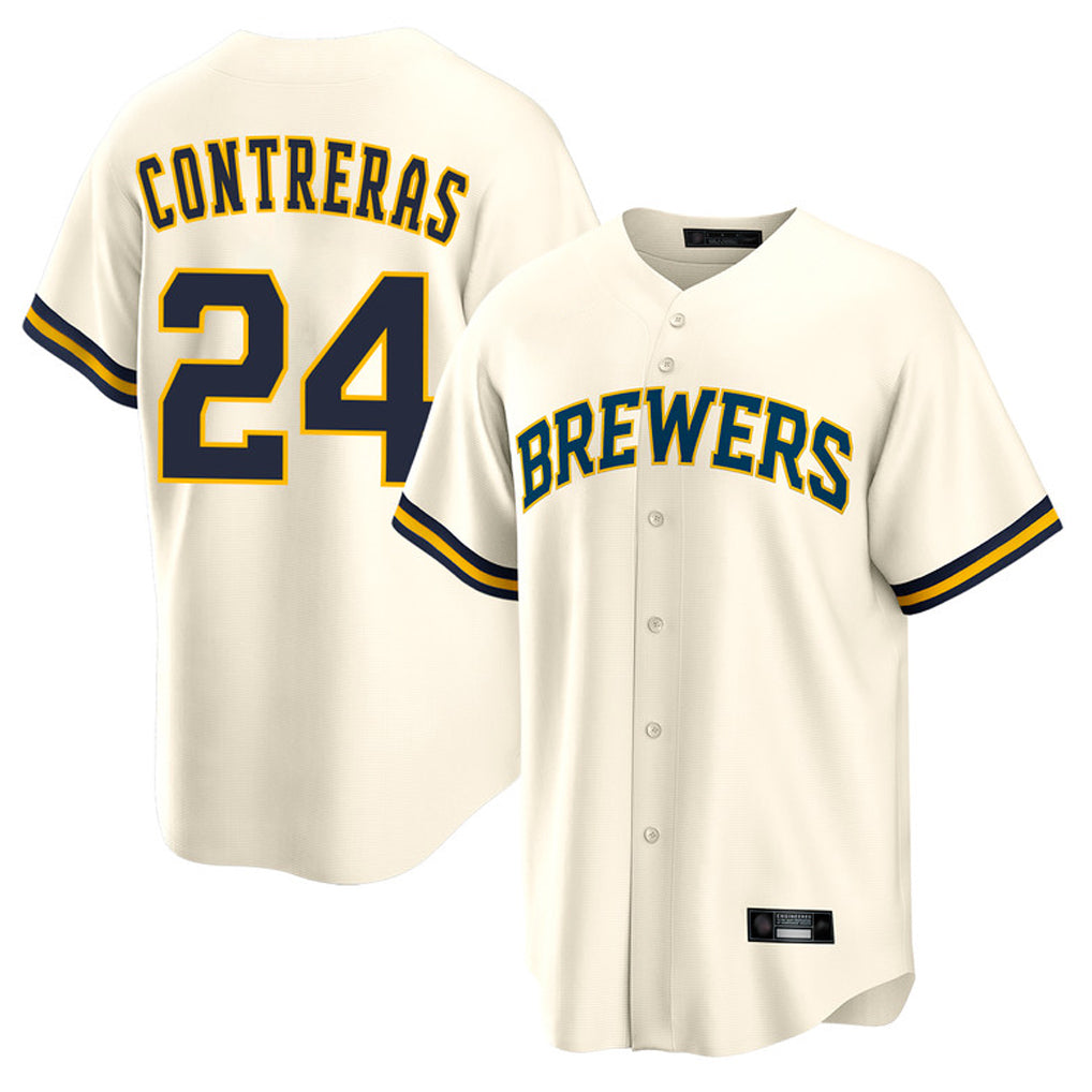 Yuxns M.Brewers #24 William Contreras Player Cream Home Game Stitched Jerseys