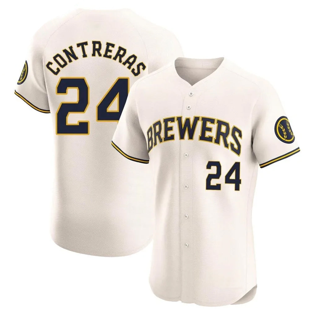 Yuxns M.Brewers #24 William Contreras Player Cream Home Limited Elite Stitched Jerseys