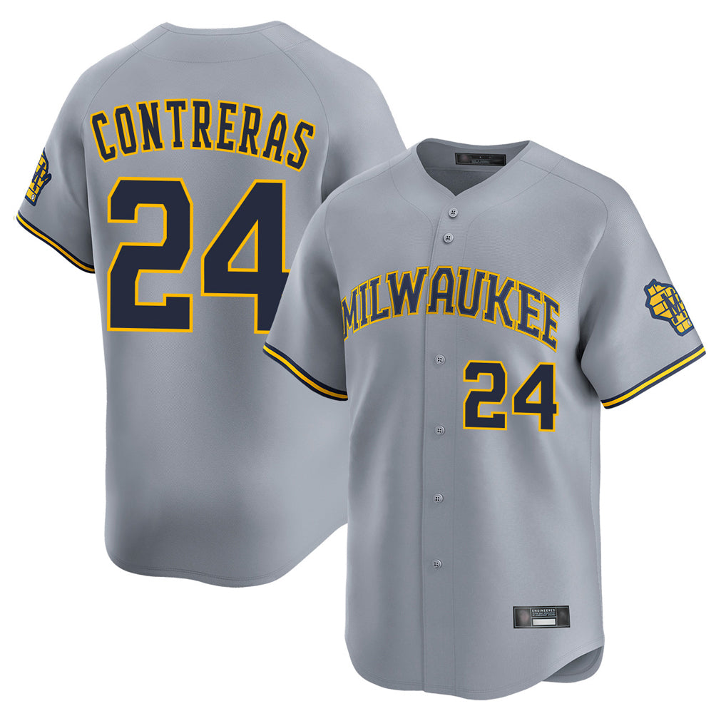 Yuxns M.Brewers #24 William Contreras Player Gray Home Limited Stitched Jerseys
