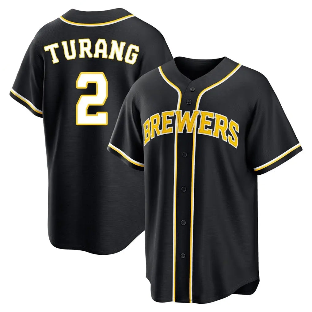 Yuxns M.Brewers #2 Brice Turang Player Black Fashion Out Home Game Stitched Jerseys
