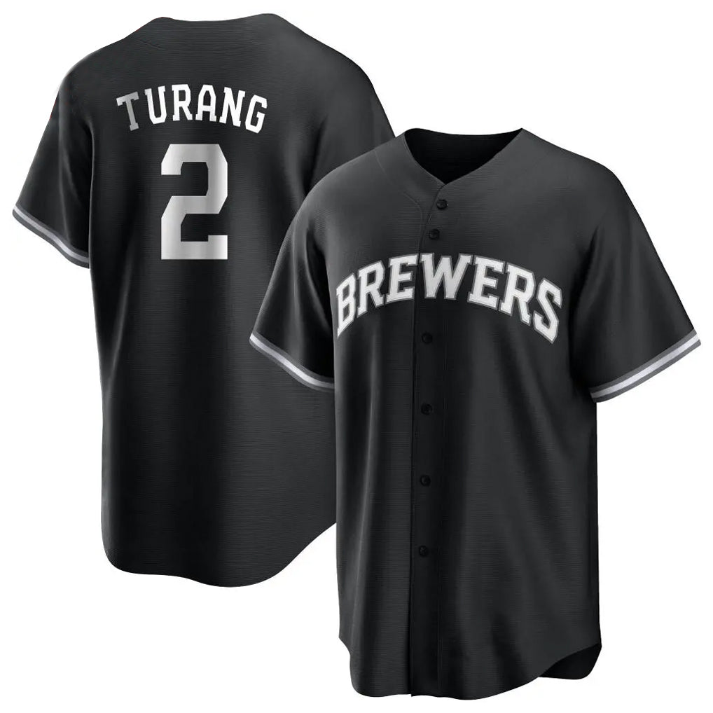 Yuxns M.Brewers #2 Brice Turang Player Black Game Home Stitched Jerseys