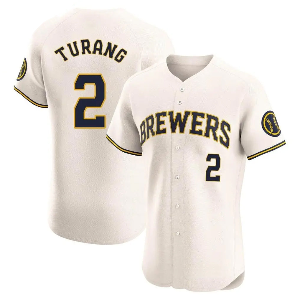 Yuxns M.Brewers #2 Brice Turang Player Cream Home Limited Elite Stitched Jerseys