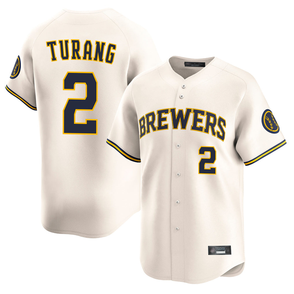Yuxns M.Brewers #2 Brice Turang Player Cream Home Limited Game Stitched Jerseys