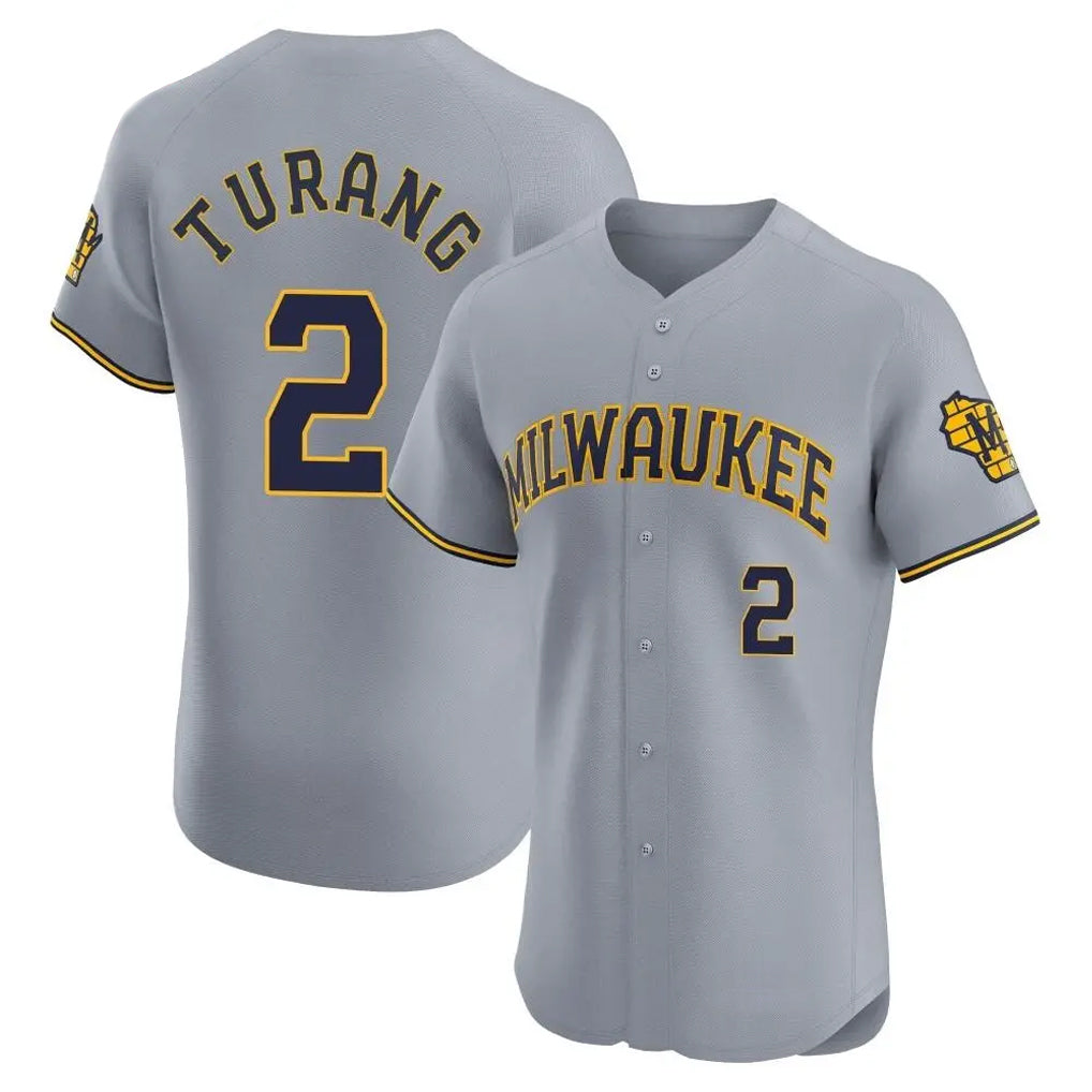 Yuxns M.Brewers #2 Brice Turang Player Gray Home Limited Elite Stitched Jerseys